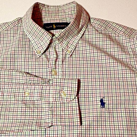 Ralph Lauren Windowpane Blue Pink Green Button Down Shirt Men's Size Medium - Picture 1 of 10